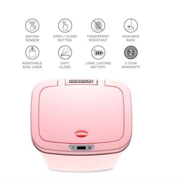 Ninestars Rectangular Motion Sensor Trash Can- Pink - Picture 9 of 12